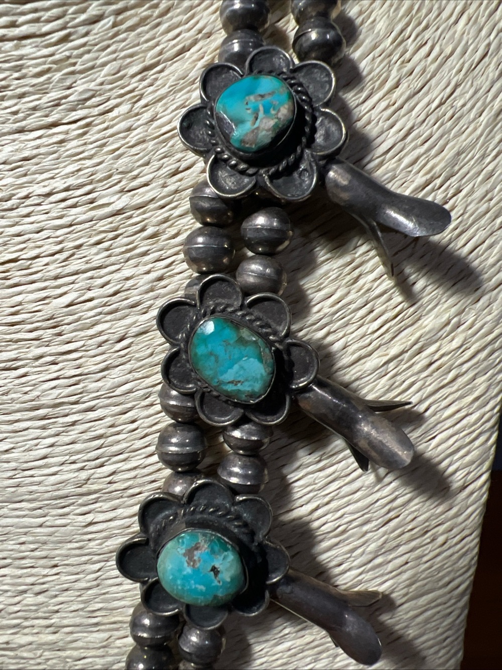 Vintage 60s Navajo Bisbee Turquoise .925 Silver Squash Blossom 24”Necklace 220g - Picture 5 of 14